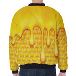 Sweet Honey Bee Hive Print Zip Sleeve Bomber Jacket
