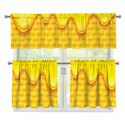 Sweet Honey Honeycomb Print 3 Piece Kitchen Curtains