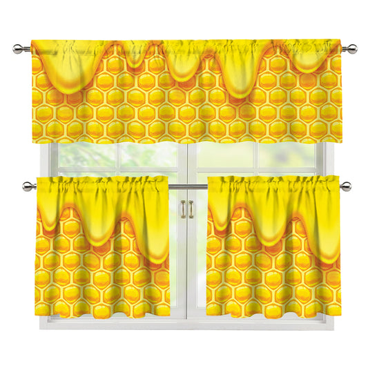 Sweet Honey Honeycomb Print 3 Piece Kitchen Curtains