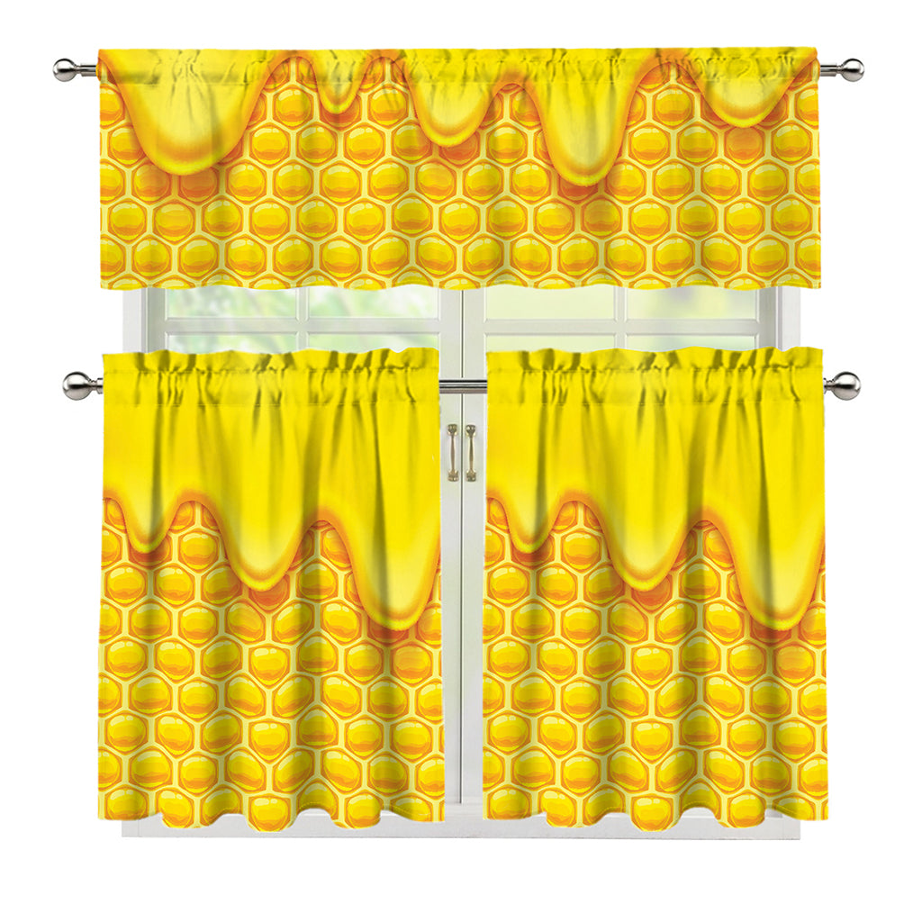 Sweet Honey Honeycomb Print 3 Piece Kitchen Curtains