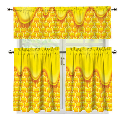 Sweet Honey Honeycomb Print 3 Piece Kitchen Curtains