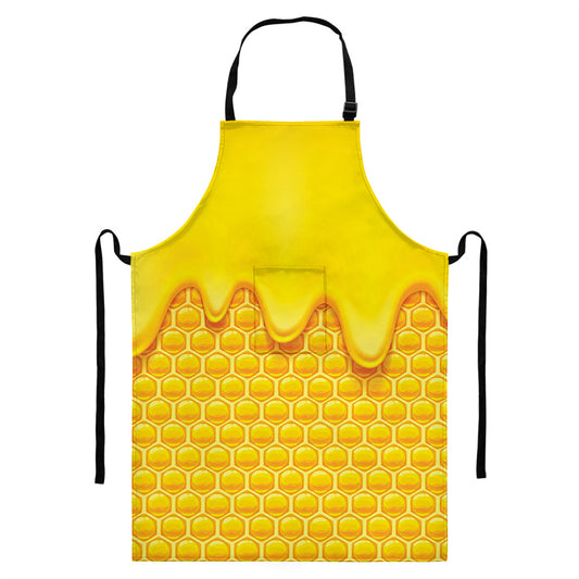 Sweet Honey Honeycomb Print Bib Apron With Pocket
