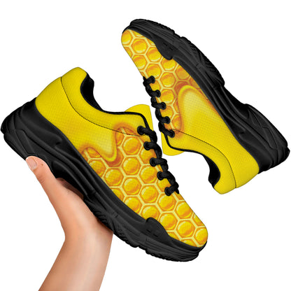 Sweet Honey Honeycomb Print Black Chunky Shoes
