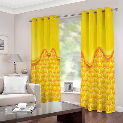 Sweet Honey Honeycomb Print Blackout Grommet Curtains