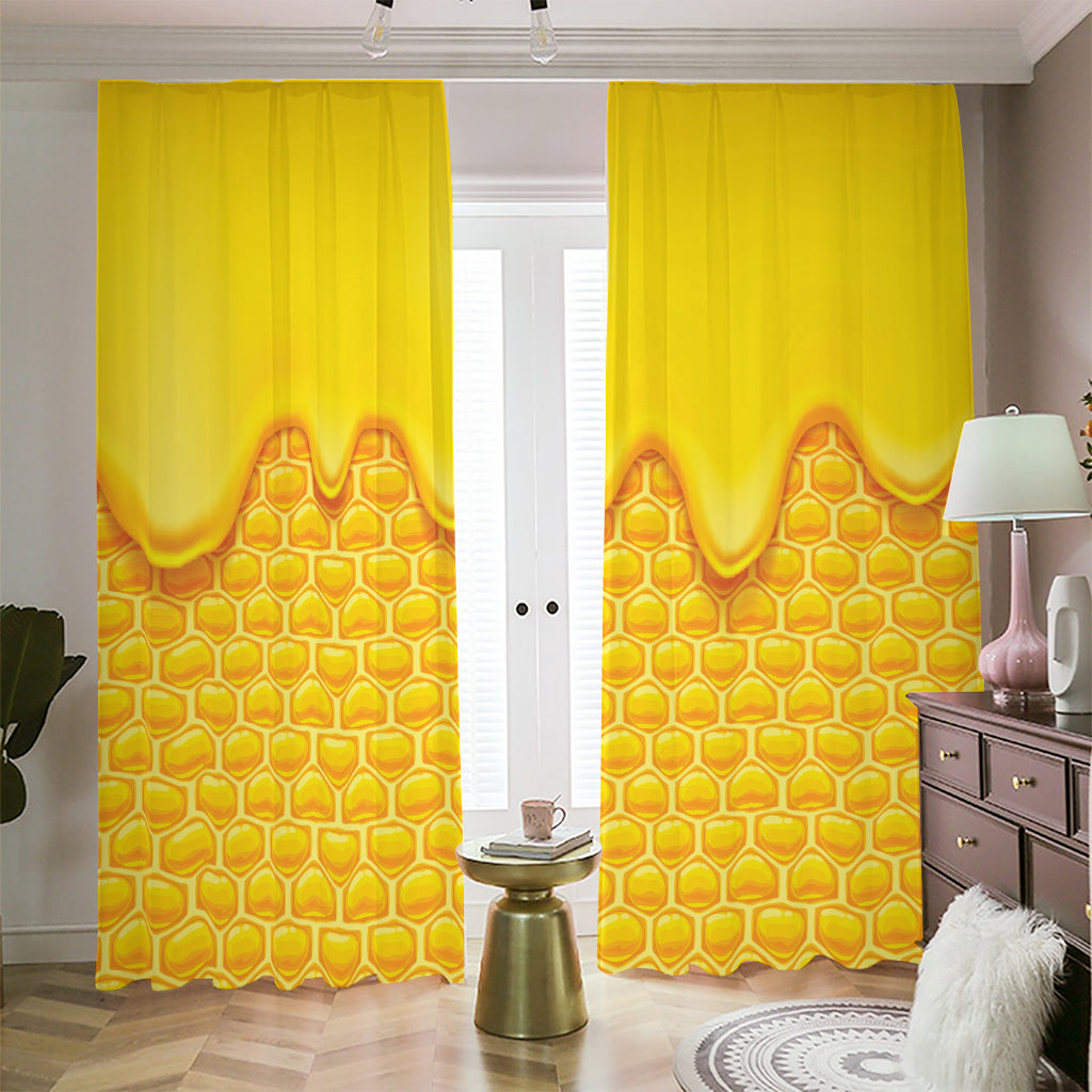 Sweet Honey Honeycomb Print Blackout Pencil Pleat Curtains