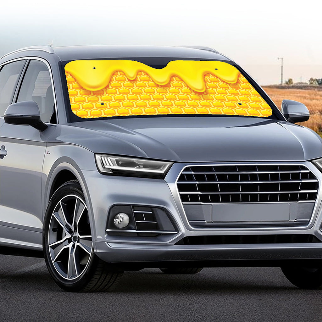 Sweet Honey Honeycomb Print Car Windshield Sun Shade