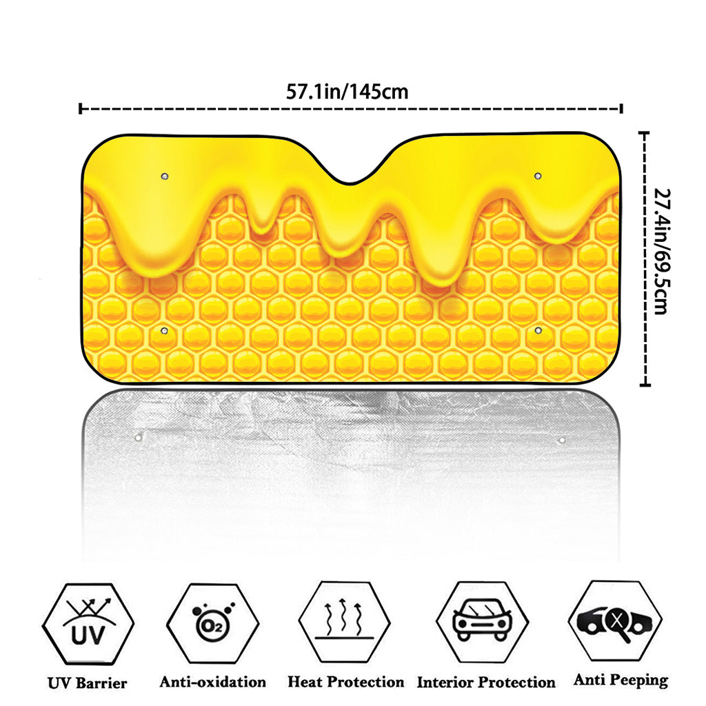 Sweet Honey Honeycomb Print Car Windshield Sun Shade