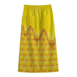 Sweet Honey Honeycomb Print Cotton Front Slit Maxi Skirt