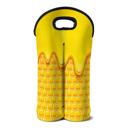 Sweet Honey Honeycomb Print Double Neoprene Wine Tote