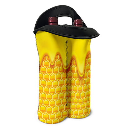 Sweet Honey Honeycomb Print Double Neoprene Wine Tote