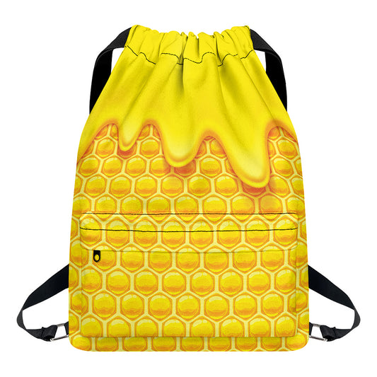 Sweet Honey Honeycomb Print Drawstring Backpack