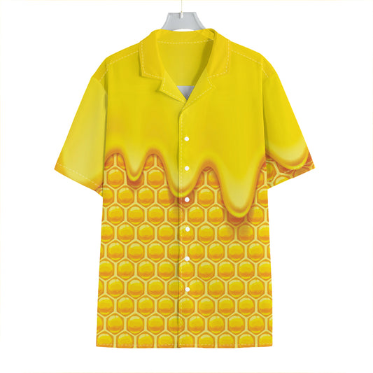 Sweet Honey Honeycomb Print Hawaiian Shirt