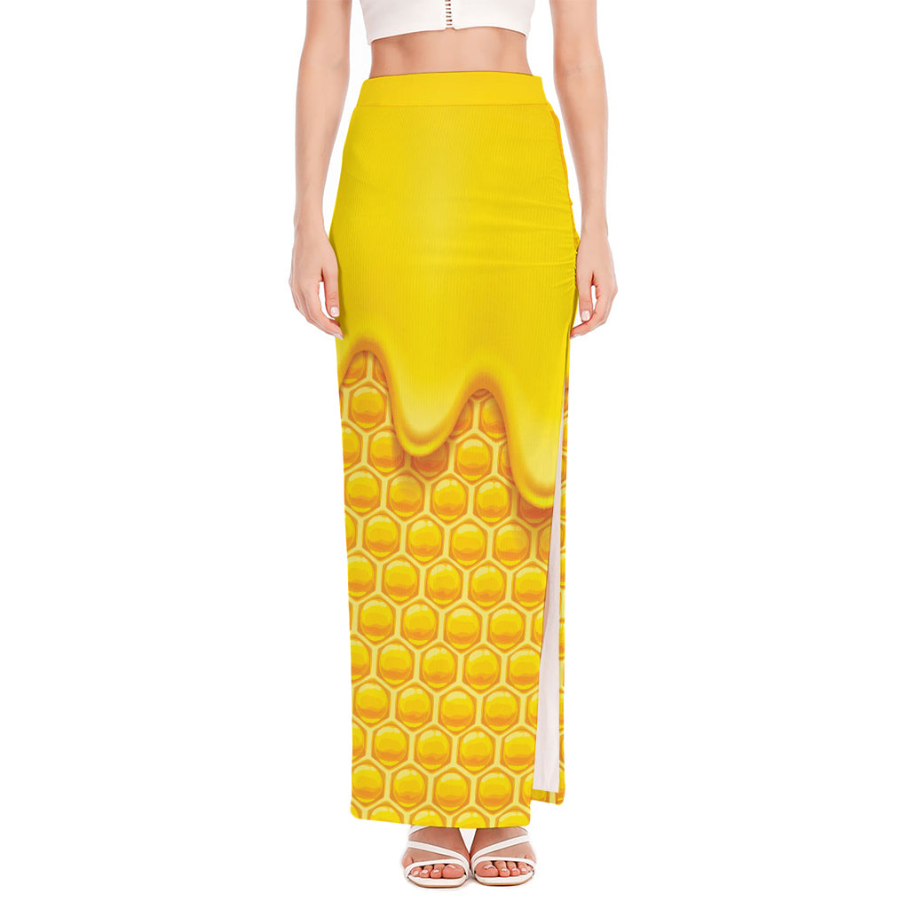 Sweet Honey Honeycomb Print High Slit Maxi Skirt