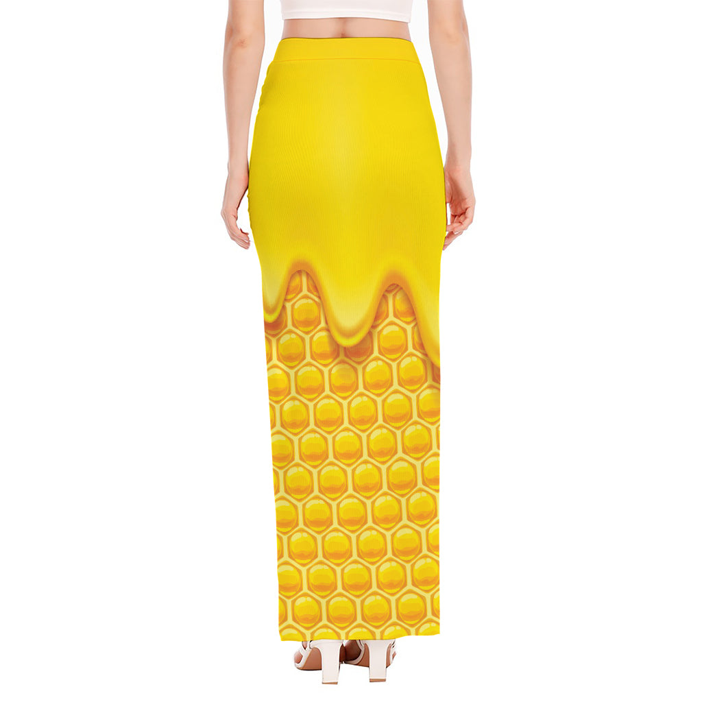 Sweet Honey Honeycomb Print High Slit Maxi Skirt