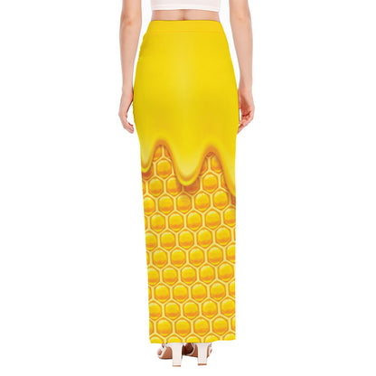 Sweet Honey Honeycomb Print High Slit Maxi Skirt