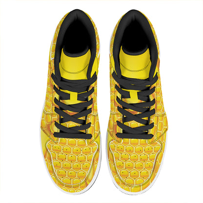 Sweet Honey Honeycomb Print High Top Leather Sneakers