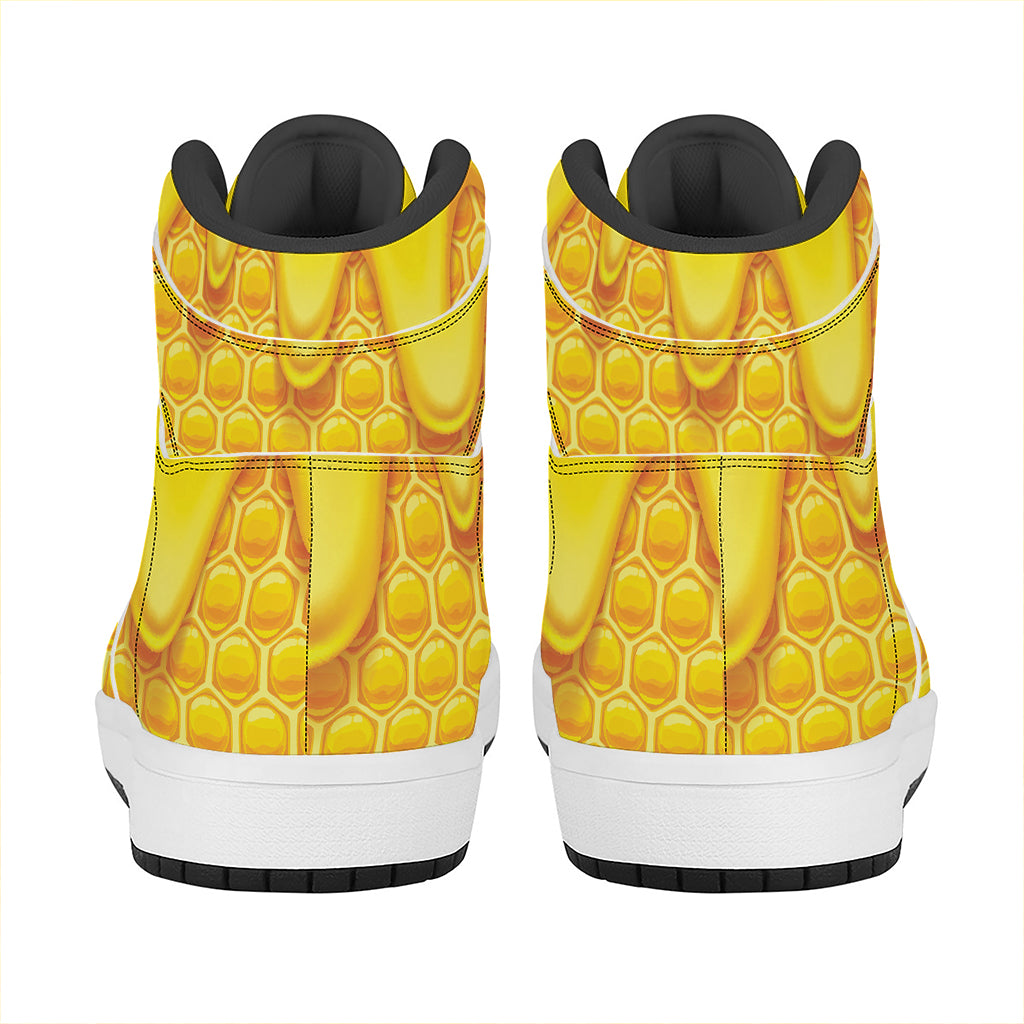 Sweet Honey Honeycomb Print High Top Leather Sneakers