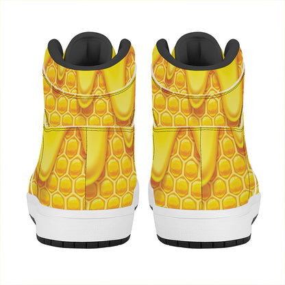 Sweet Honey Honeycomb Print High Top Leather Sneakers