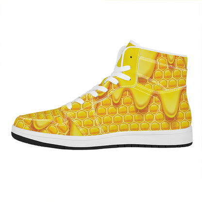 Sweet Honey Honeycomb Print High Top Leather Sneakers