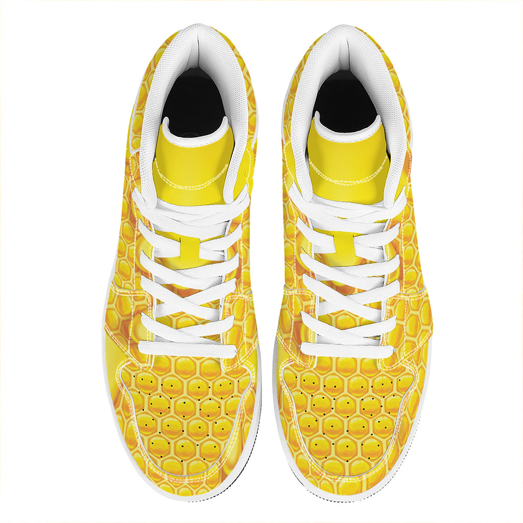 Sweet Honey Honeycomb Print High Top Leather Sneakers