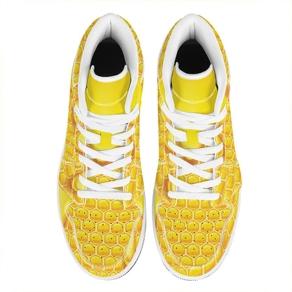 Sweet Honey Honeycomb Print High Top Leather Sneakers