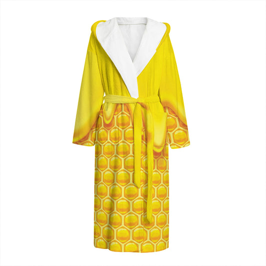 Sweet Honey Honeycomb Print Hooded Bathrobe