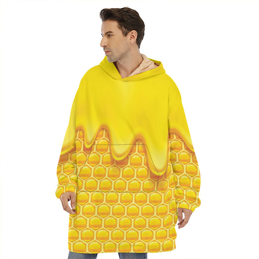 Sweet Honey Honeycomb Print Hoodie Blanket