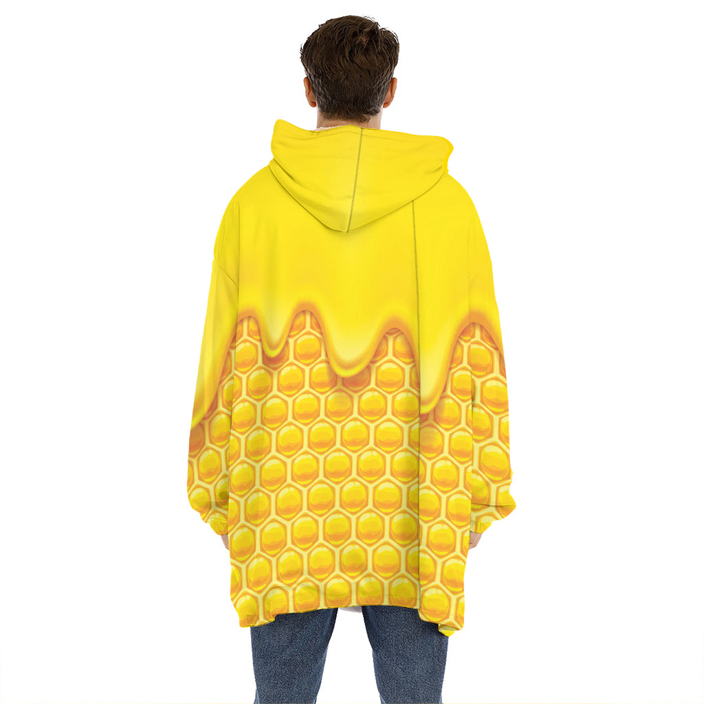 Sweet Honey Honeycomb Print Hoodie Blanket