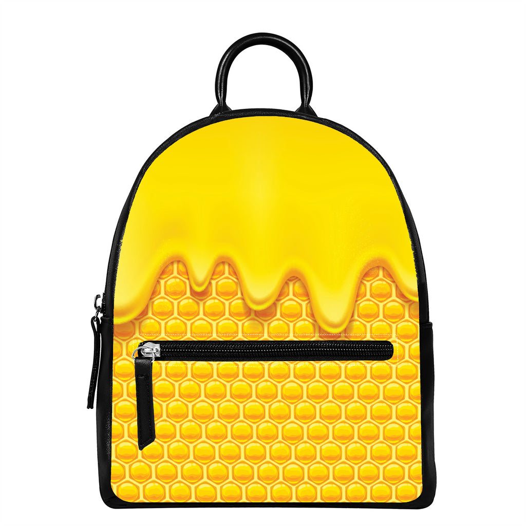 Sweet Honey Honeycomb Print Leather Backpack