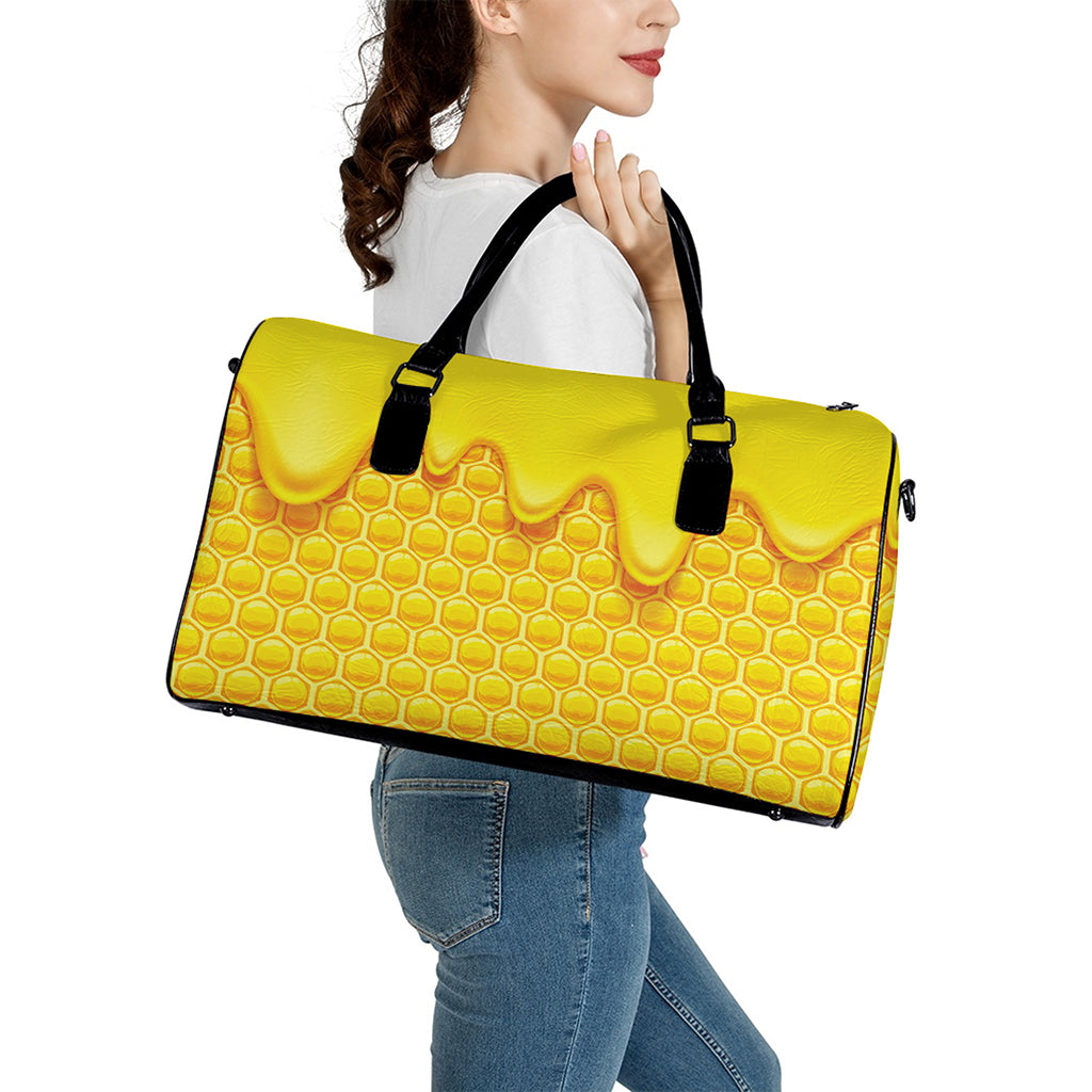 Sweet Honey Honeycomb Print Leather Duffle Bag