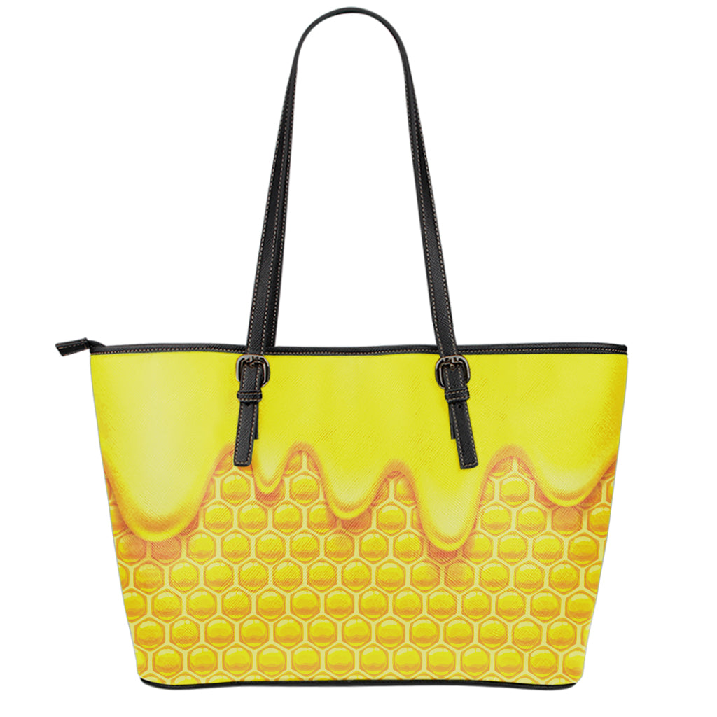 Sweet Honey Honeycomb Print Leather Tote Bag