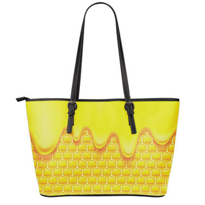 Sweet Honey Honeycomb Print Leather Tote Bag