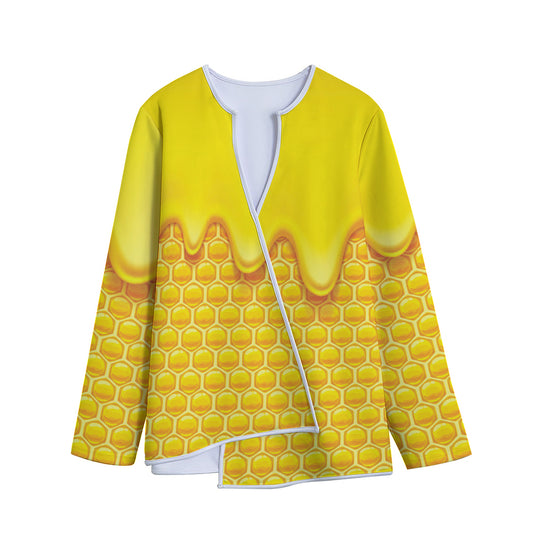Sweet Honey Honeycomb Print Long Sleeve Short Coat