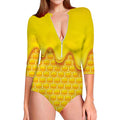 Sweet Honey Honeycomb Print Long Sleeve Swimsuit