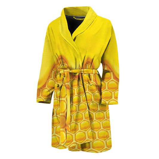 Sweet Honey Honeycomb Print Men's Bathrobe