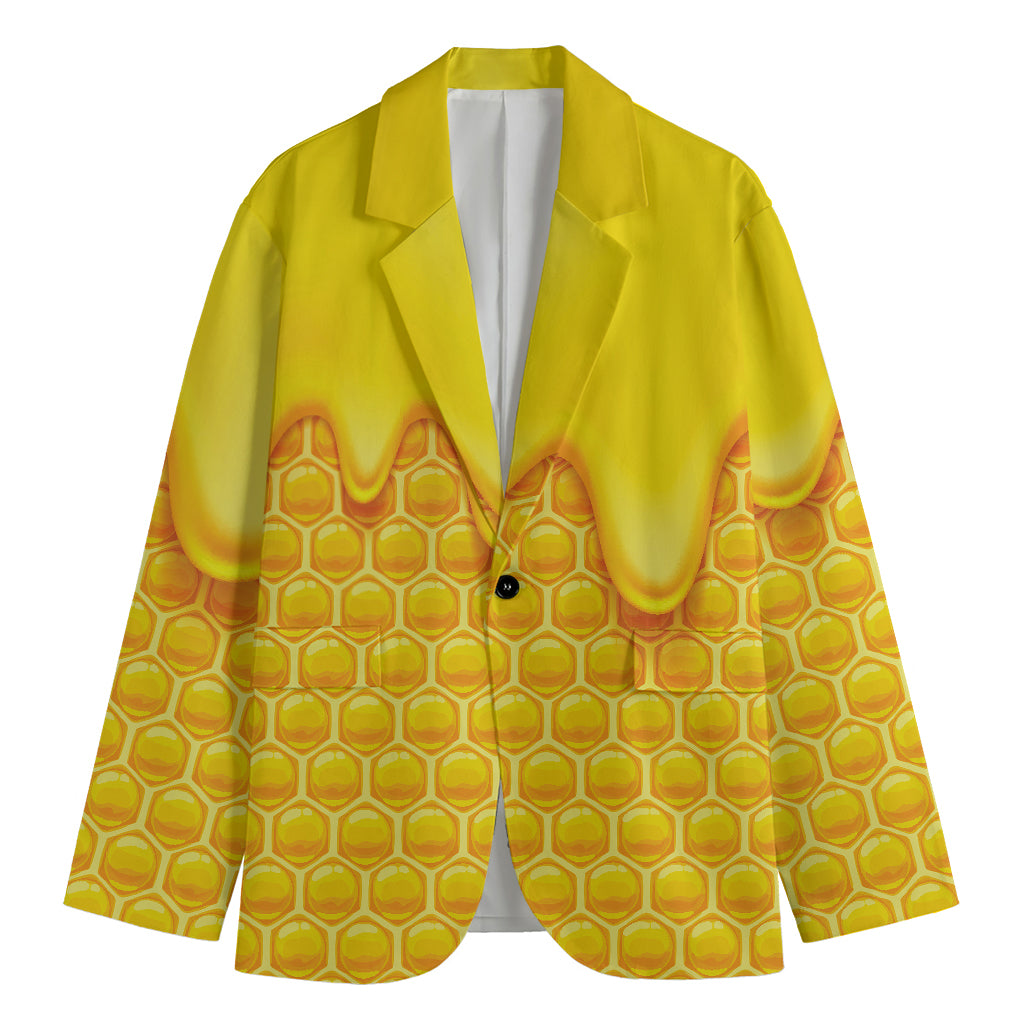Sweet Honey Honeycomb Print Men's Cotton Blazer