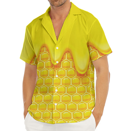 Sweet Honey Honeycomb Print Men's Deep V-Neck Shirt