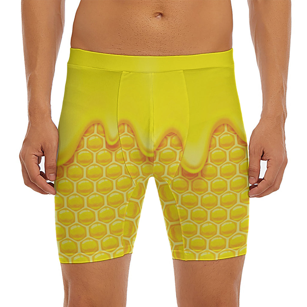 Sweet Honey Honeycomb Print Men's Long Boxer Briefs