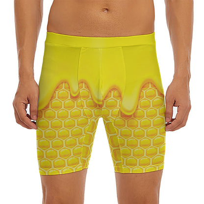 Sweet Honey Honeycomb Print Men's Long Boxer Briefs