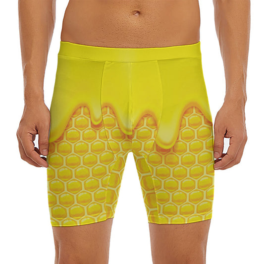 Sweet Honey Honeycomb Print Men's Long Boxer Briefs