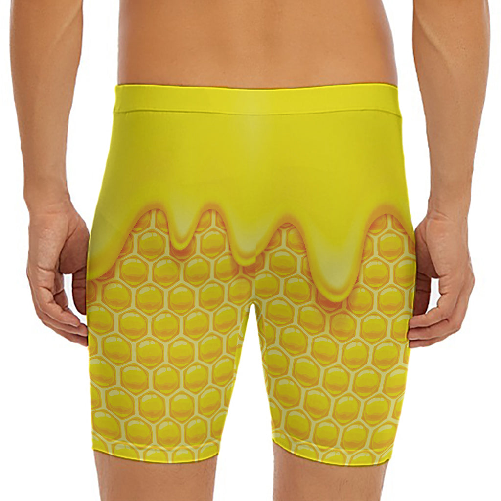 Sweet Honey Honeycomb Print Men's Long Boxer Briefs