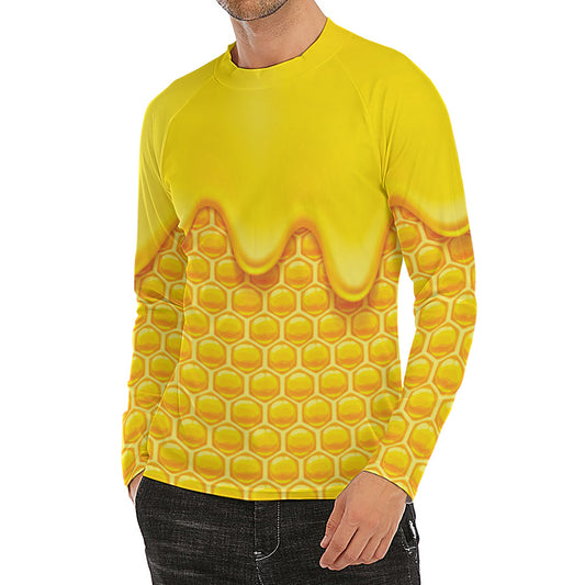 Sweet Honey Honeycomb Print Men's Long Sleeve Rash Guard