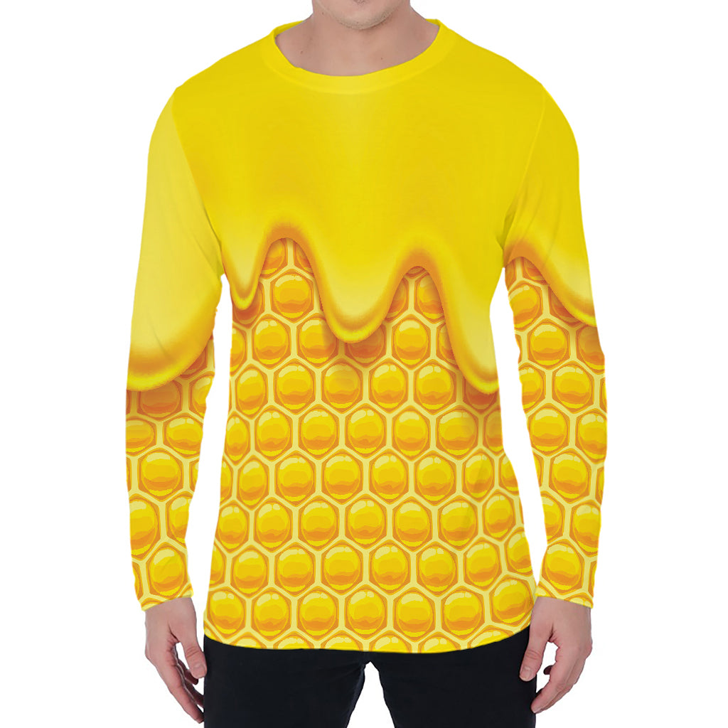 Sweet Honey Honeycomb Print Men's Long Sleeve T-Shirt