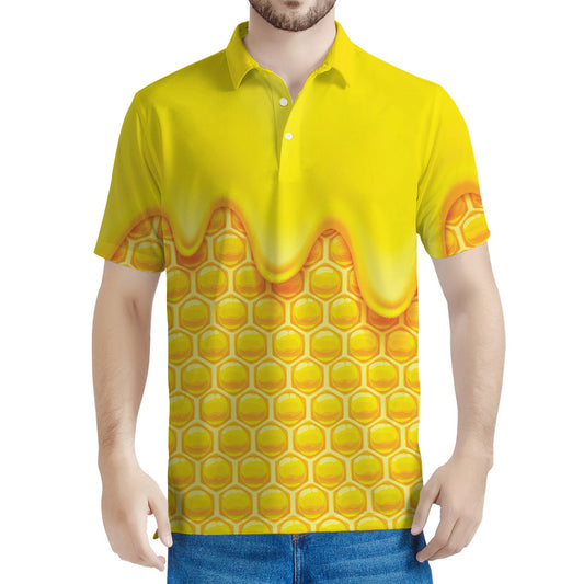 Sweet Honey Honeycomb Print Men's Polo Shirt