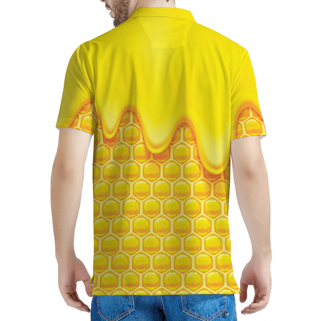 Sweet Honey Honeycomb Print Men's Polo Shirt
