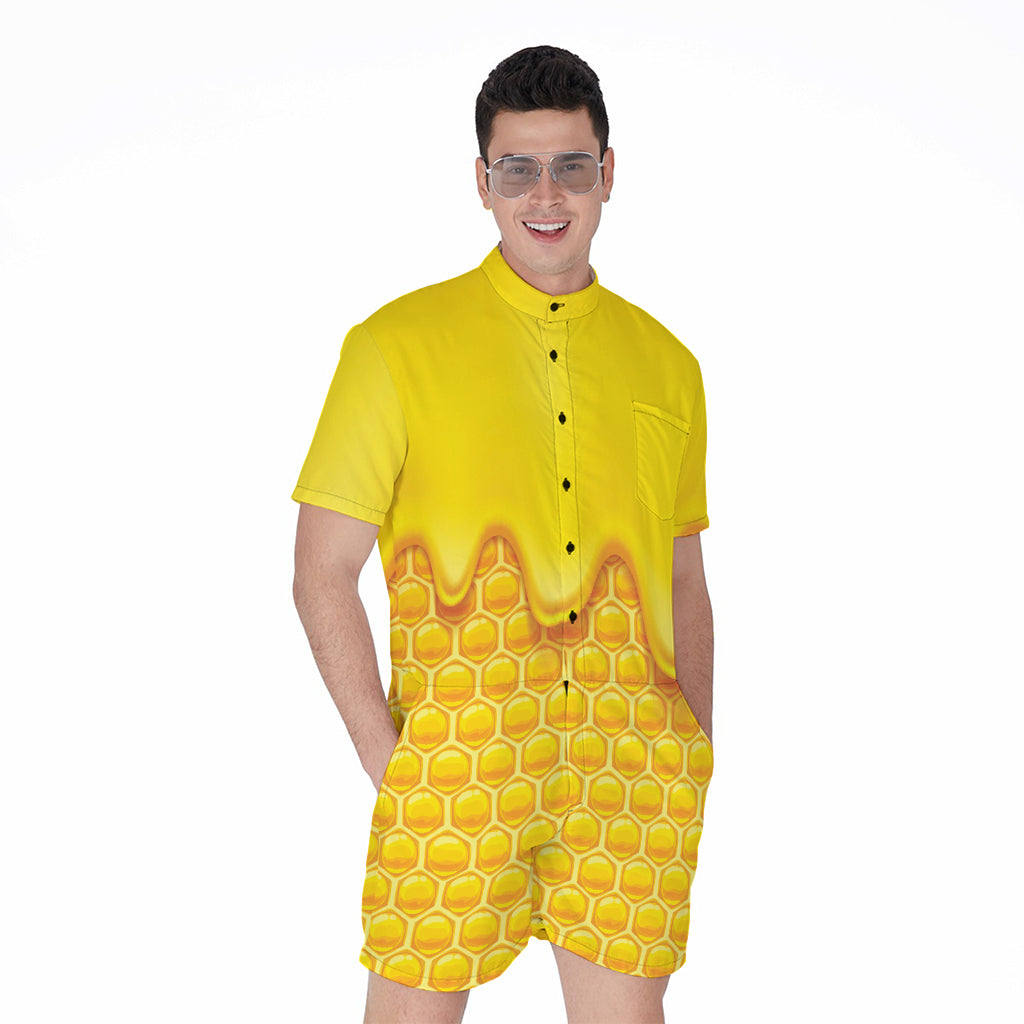 Sweet Honey Honeycomb Print Men's Rompers