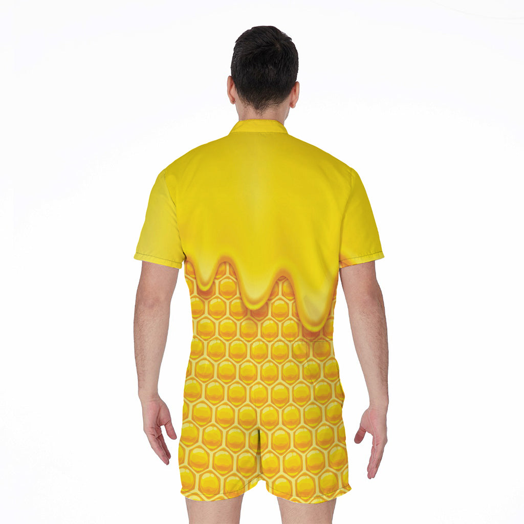 Sweet Honey Honeycomb Print Men's Rompers