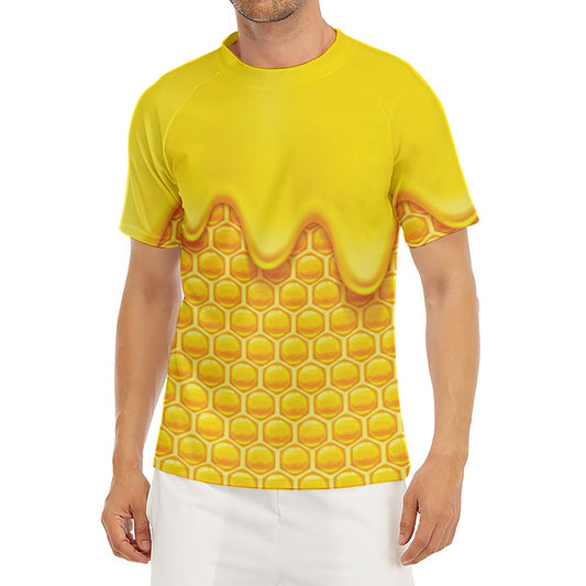 Sweet Honey Honeycomb Print Men's Short Sleeve Rash Guard