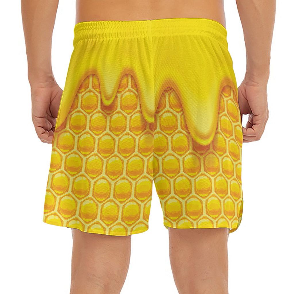 Sweet Honey Honeycomb Print Men's Split Running Shorts
