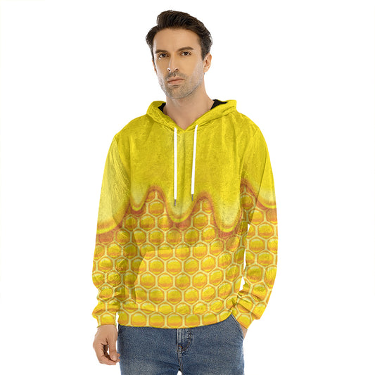 Sweet Honey Honeycomb Print Men's Velvet Pullover Hoodie